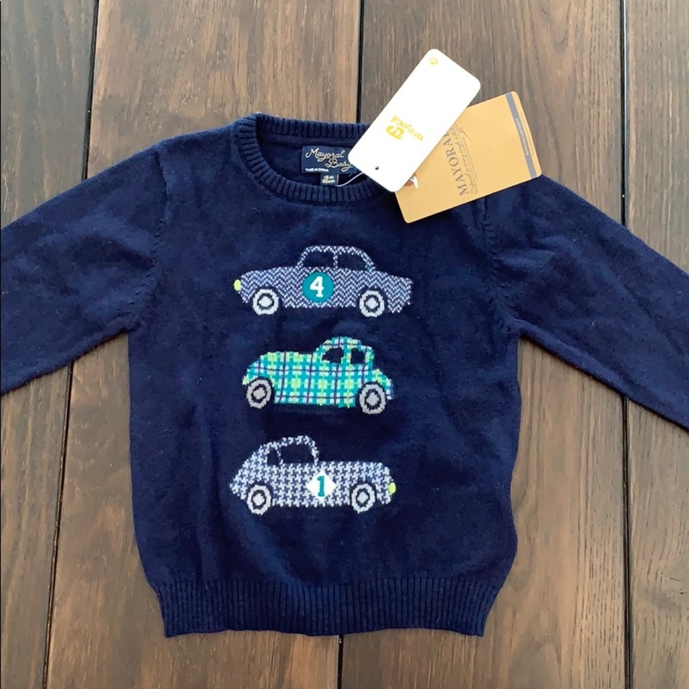 Mayoral baby can you blue crew sweater with cars